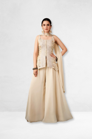 Stylish Cream Silk Palazzo Suit