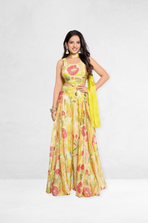 Yellow Silk Plazoo set