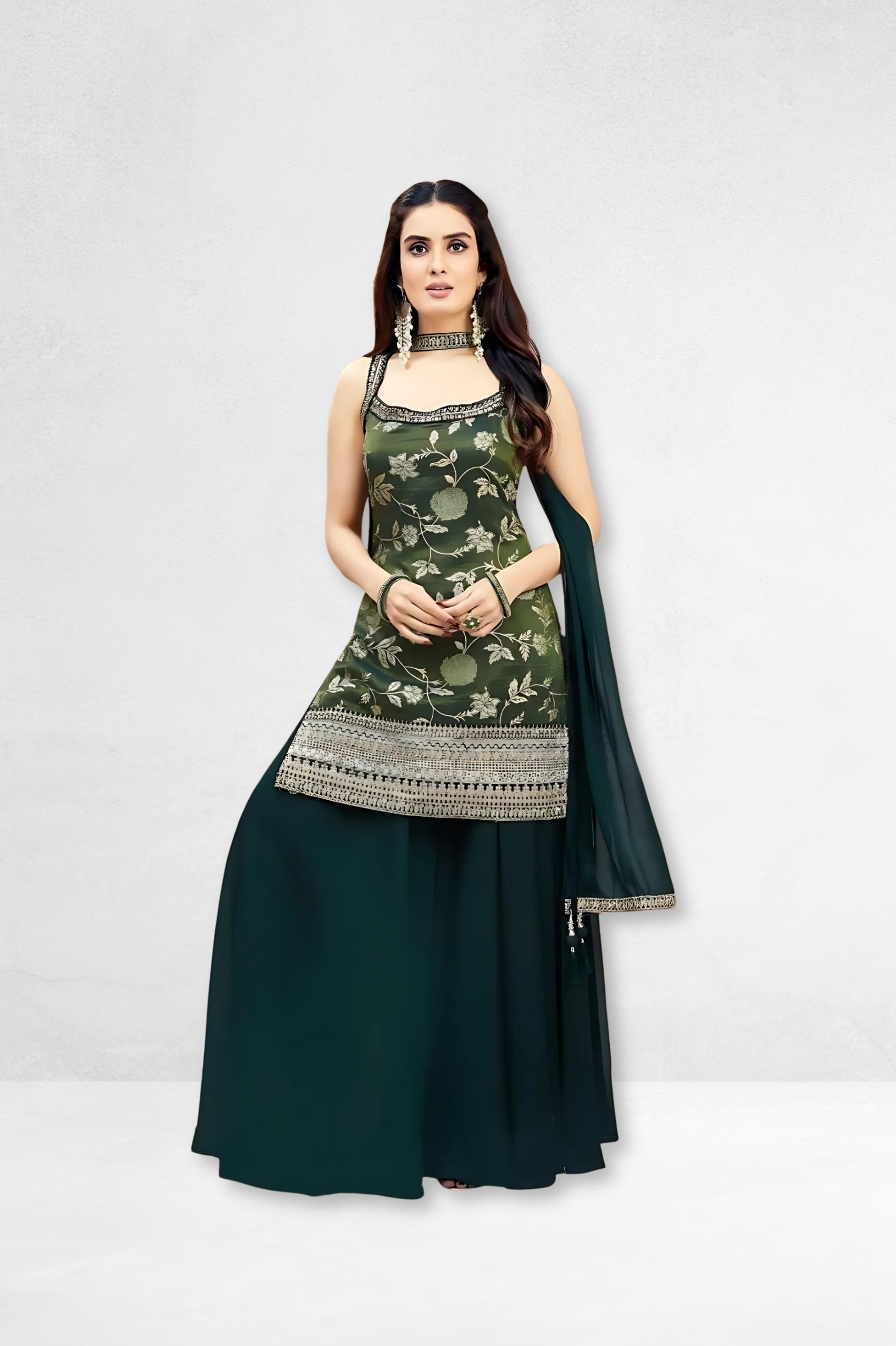 Pure Silk Green Plazoo Set