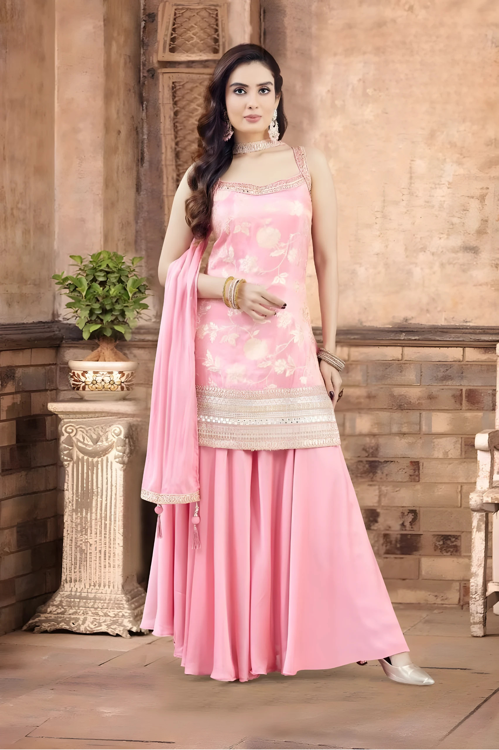 Pure Silk Green Plazoo Set - Image 3