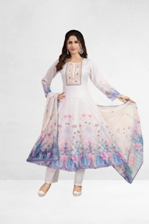 White Cotton Anarkali Dress