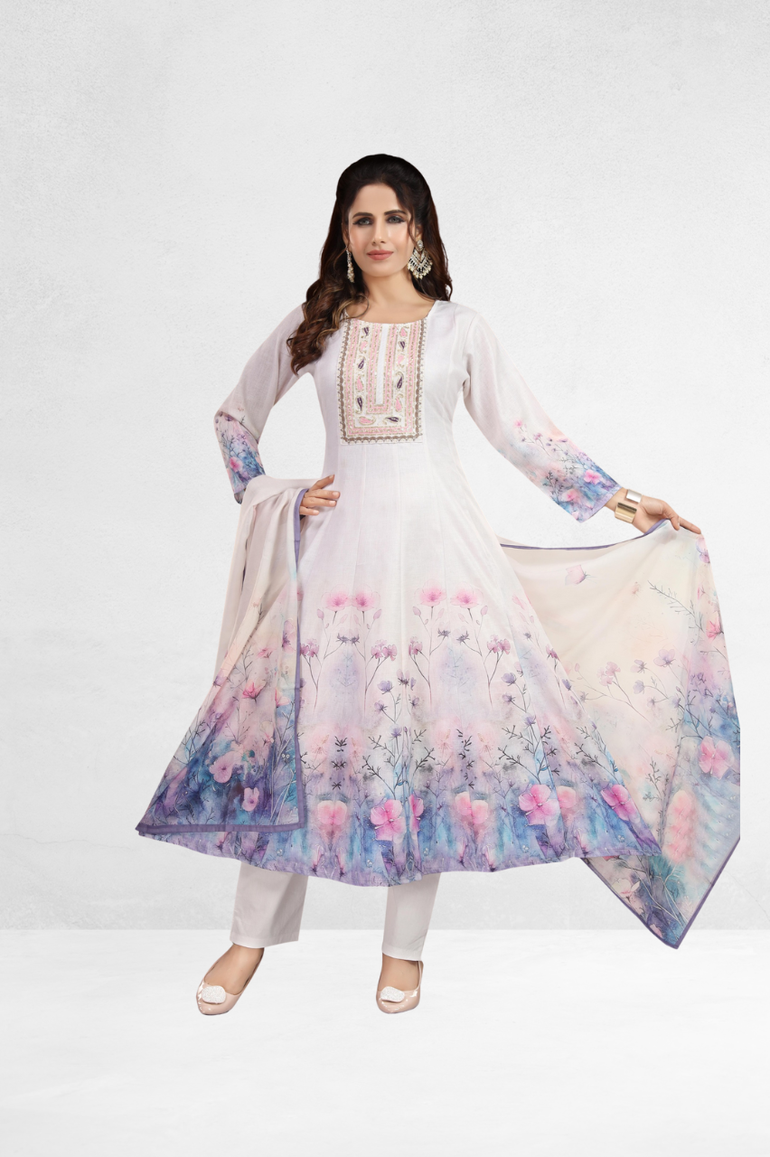 White Cotton Anarkali Dress