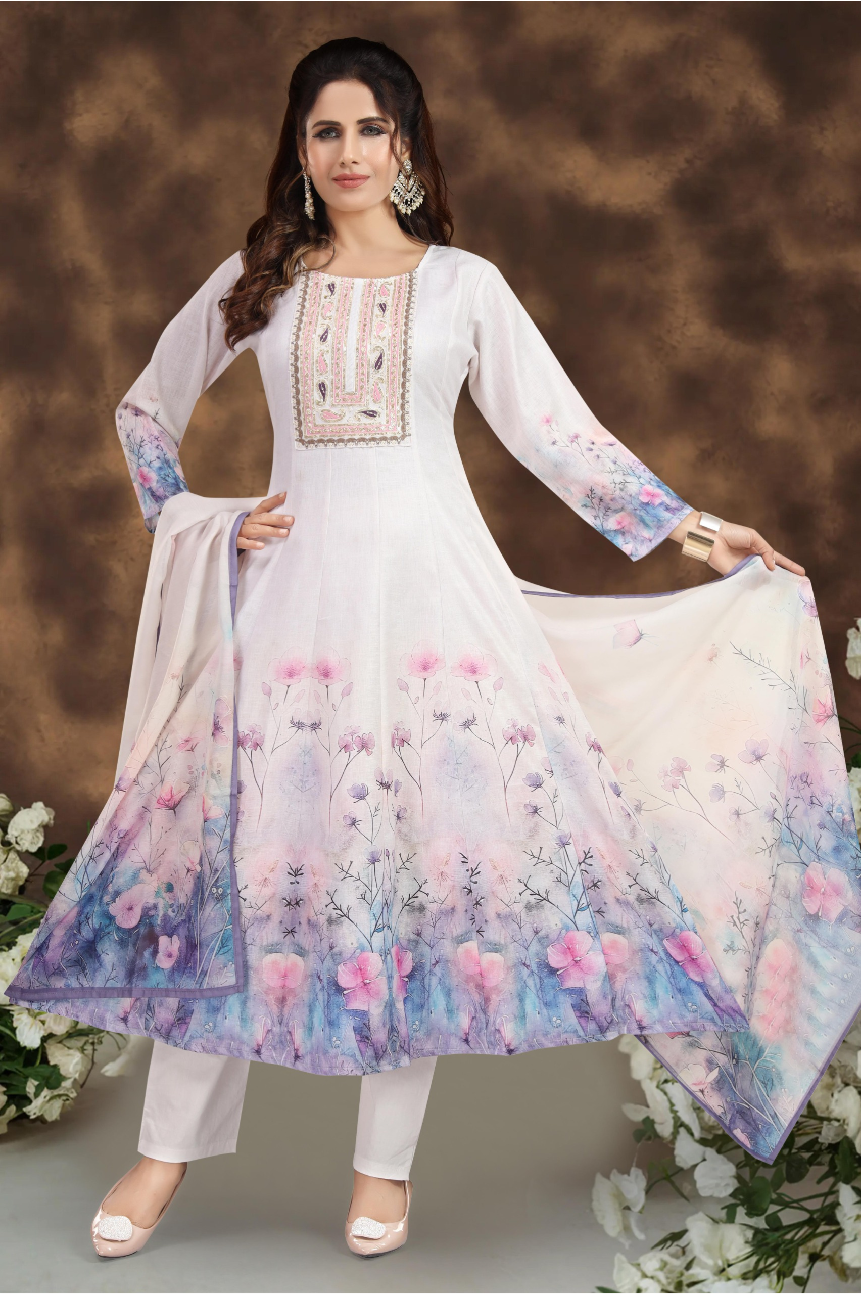 White Cotton Anarkali Dress - Image 2