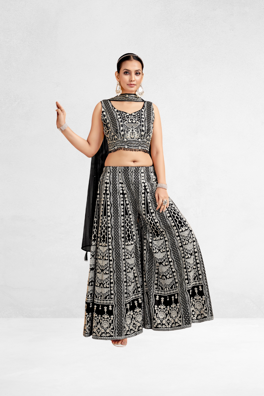 Black Silk Designer Palazoo Set