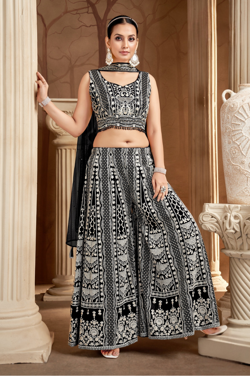Black Silk Designer Palazoo Set - Image 2